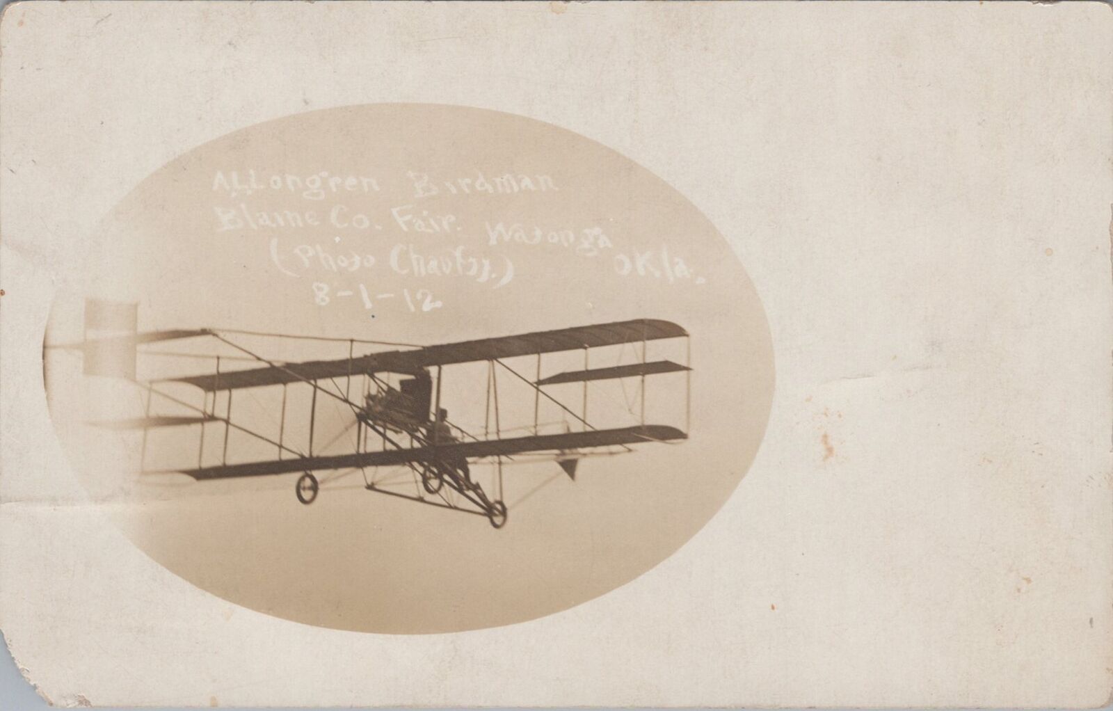 Allongren Birdman,Blaine Co.Fair,Watonga,OK Aviation Plane RPPC c1920s Postcard