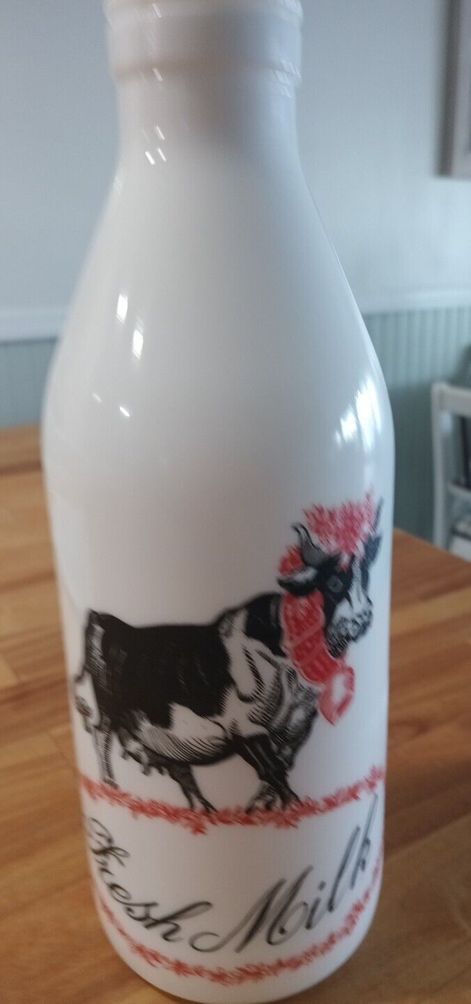 Vintage 10” Egizia Milk Glass Fresh Milk Bottle