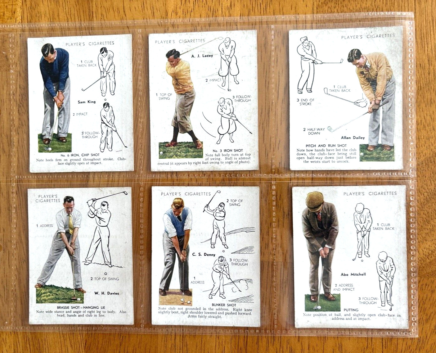 1939 JOHN PLAYER CIGARETTE  GOLF  CARDS  - Lot of 6 Different Cards - In Color