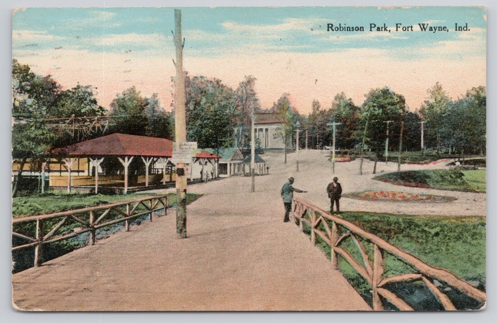 Robison Park, Amusement Park, Bridge, People Fort Wayne IN Indiana 1910 Postcard