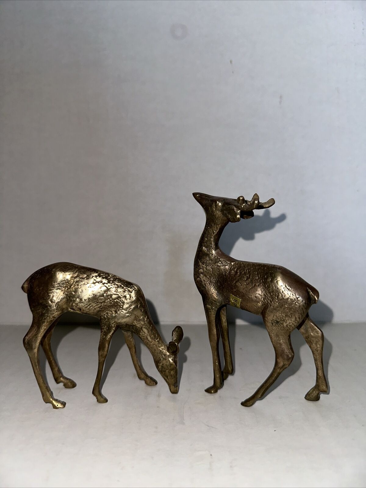 Beautiful Vintage Brass Spotted Deer Set Made In Korea