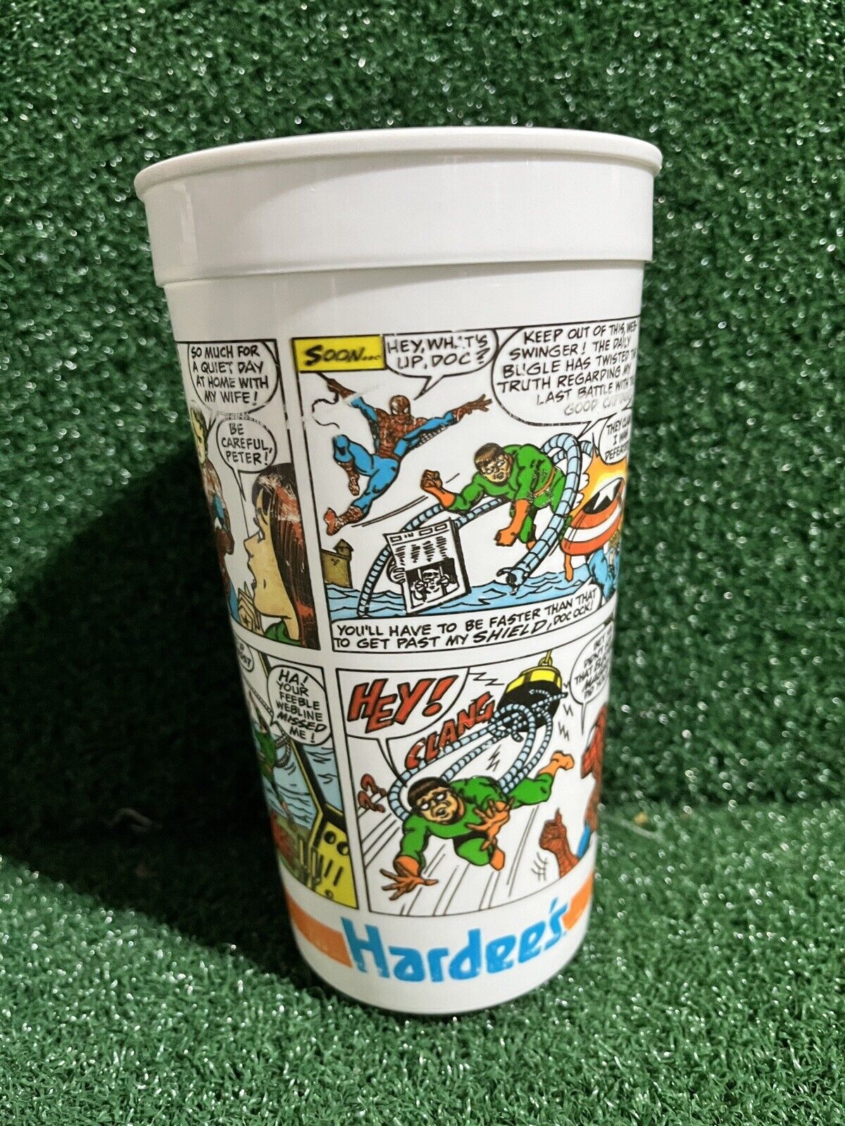 1990 HARDEE'S Marvel SPIDER-MAN & CAPTAIN AMERICA Plastic Soda Cup RARE