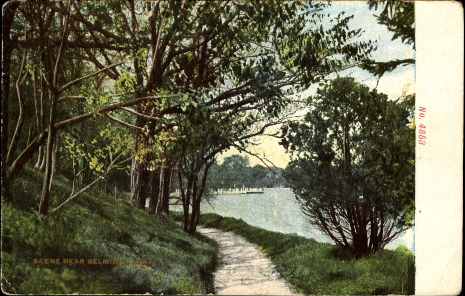 Belmond Iowa pond lake pier ~ c1910 postcard