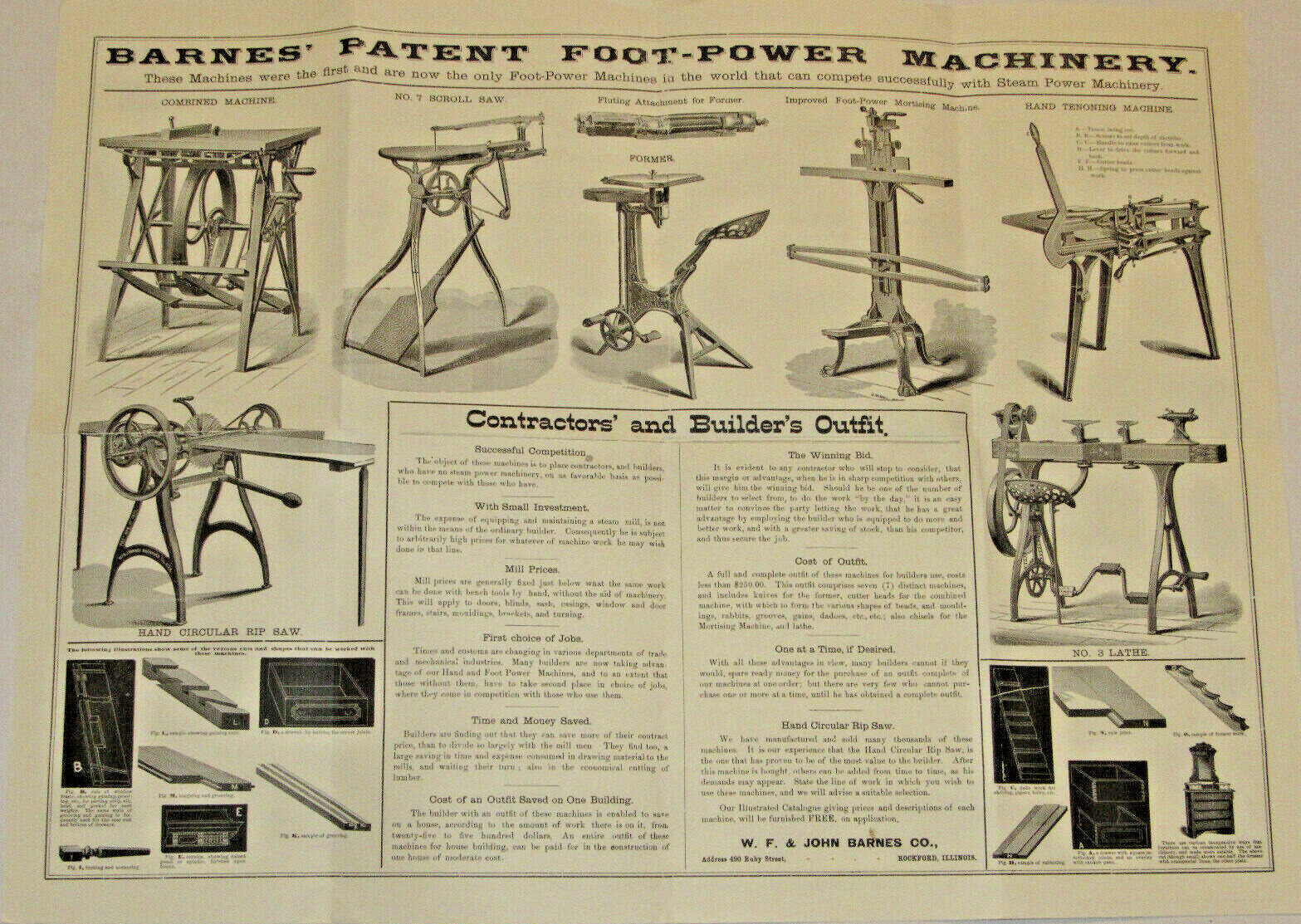 BARNES PATENT FOOT-POWER MACHINERY REPRINT OF 1882 ADVERTISING POSTER 24x18\