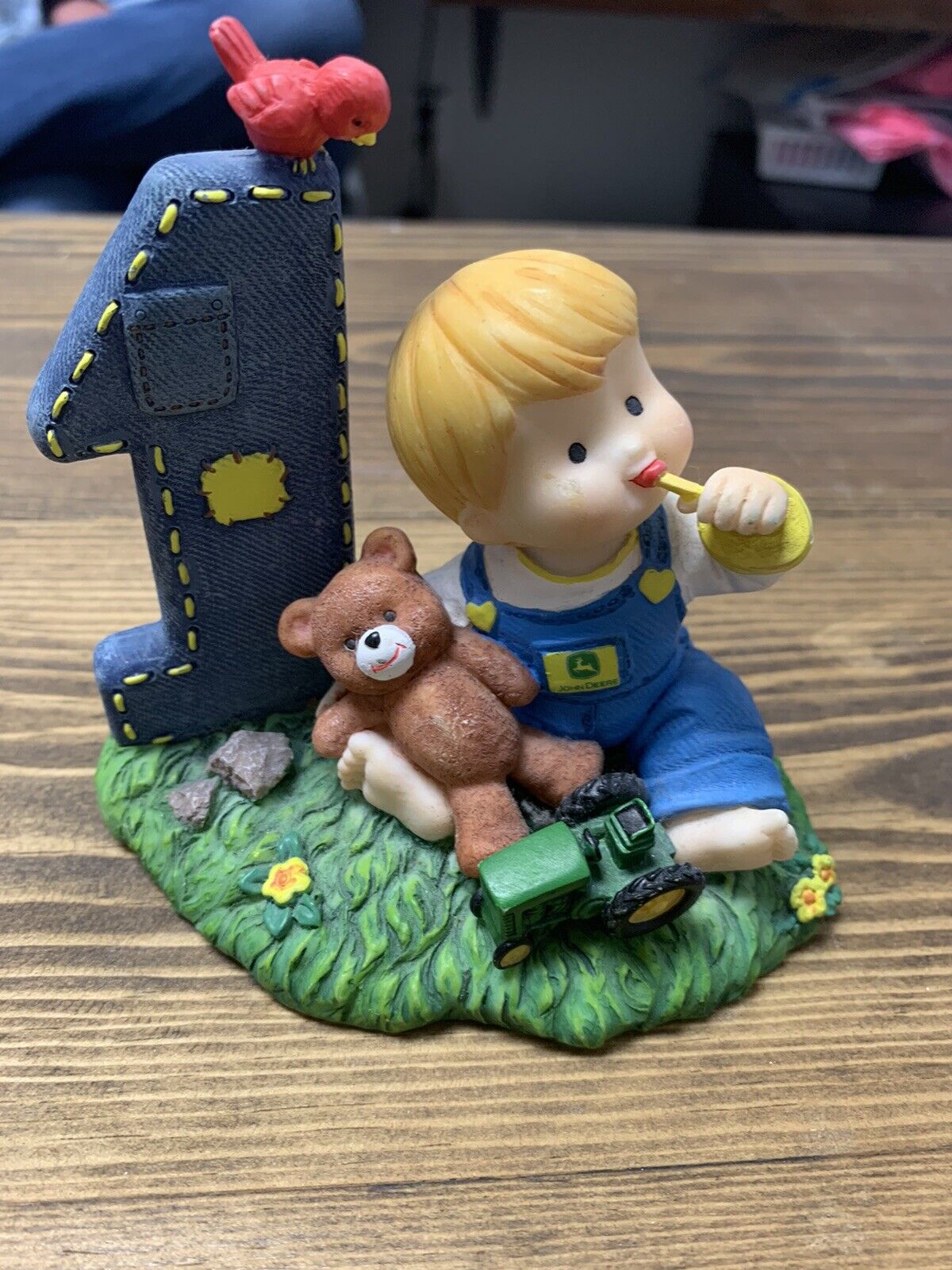 John Deere First Birthday Boy w Teddy Bear tractor Figurine Enesco Sentimental