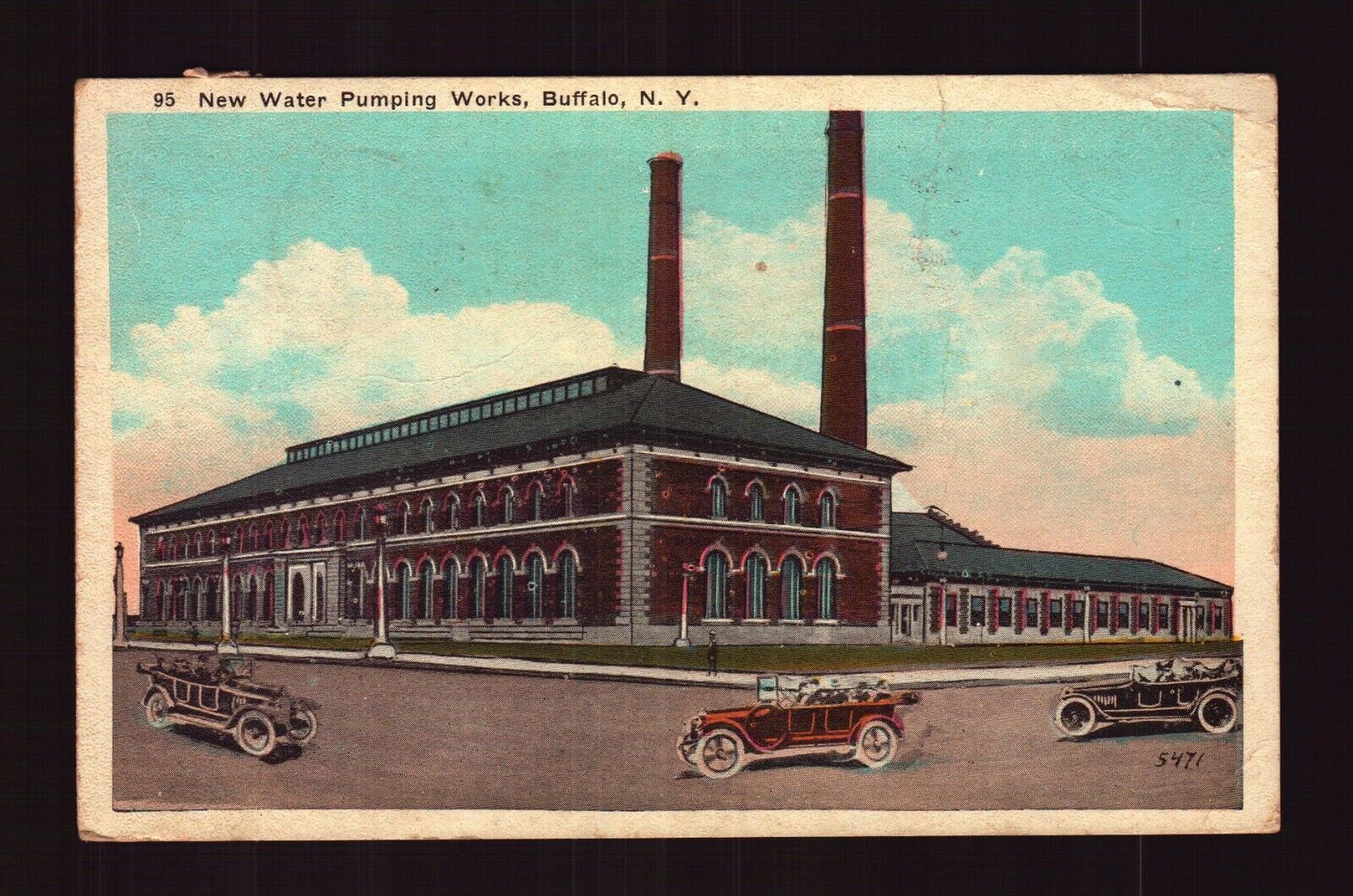 POSTCARD : NEW YORK - BUFFALO NY - NEW WATER PUMPING WORKS 1928 WHITE BORDER
