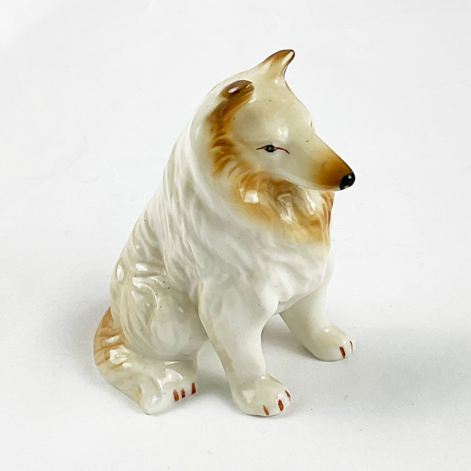 Vintage Porcelain Collie Sitting Dog Figurine