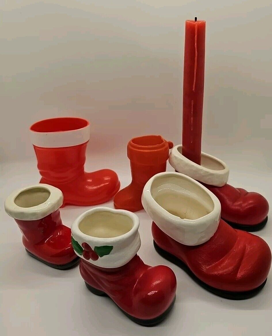 Vintage Santa Boot Decoration Crafting Lot Ceramic & Plastic Candy Containers 