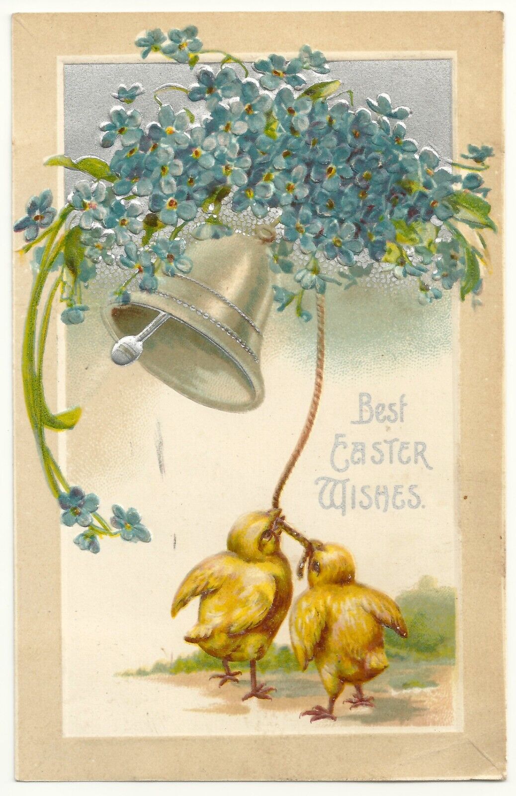 Easter 1900s Greetings Chicks Ribbon Forget-Me-Not 1909 Postcard Embossed VTG