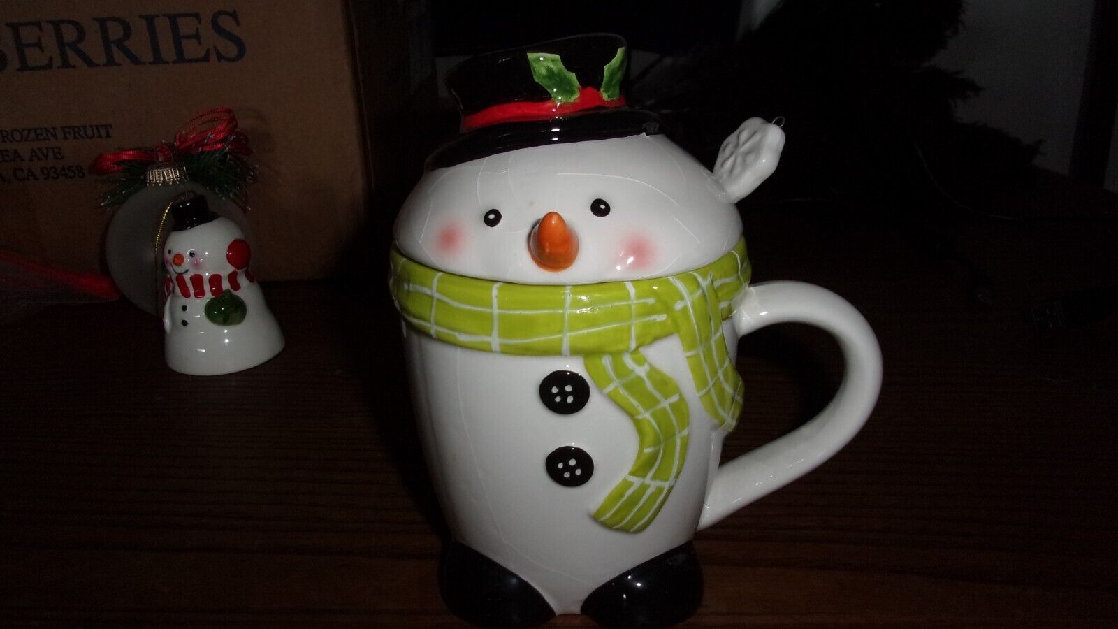 Vintage Snowman Coffee Mug With Lid & Stir