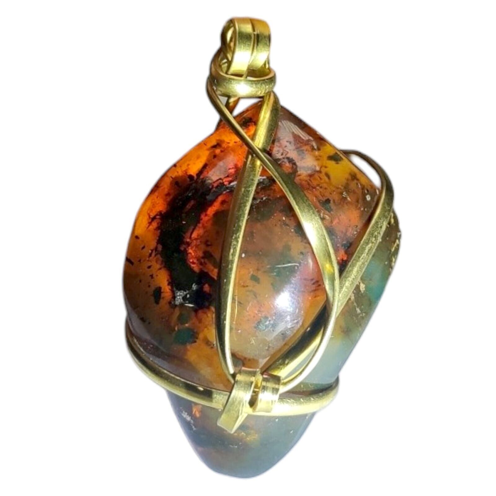 Mexican Amber Pendant - Cognac Mossy Green Yellow, Handcrafted, Amazing Quality