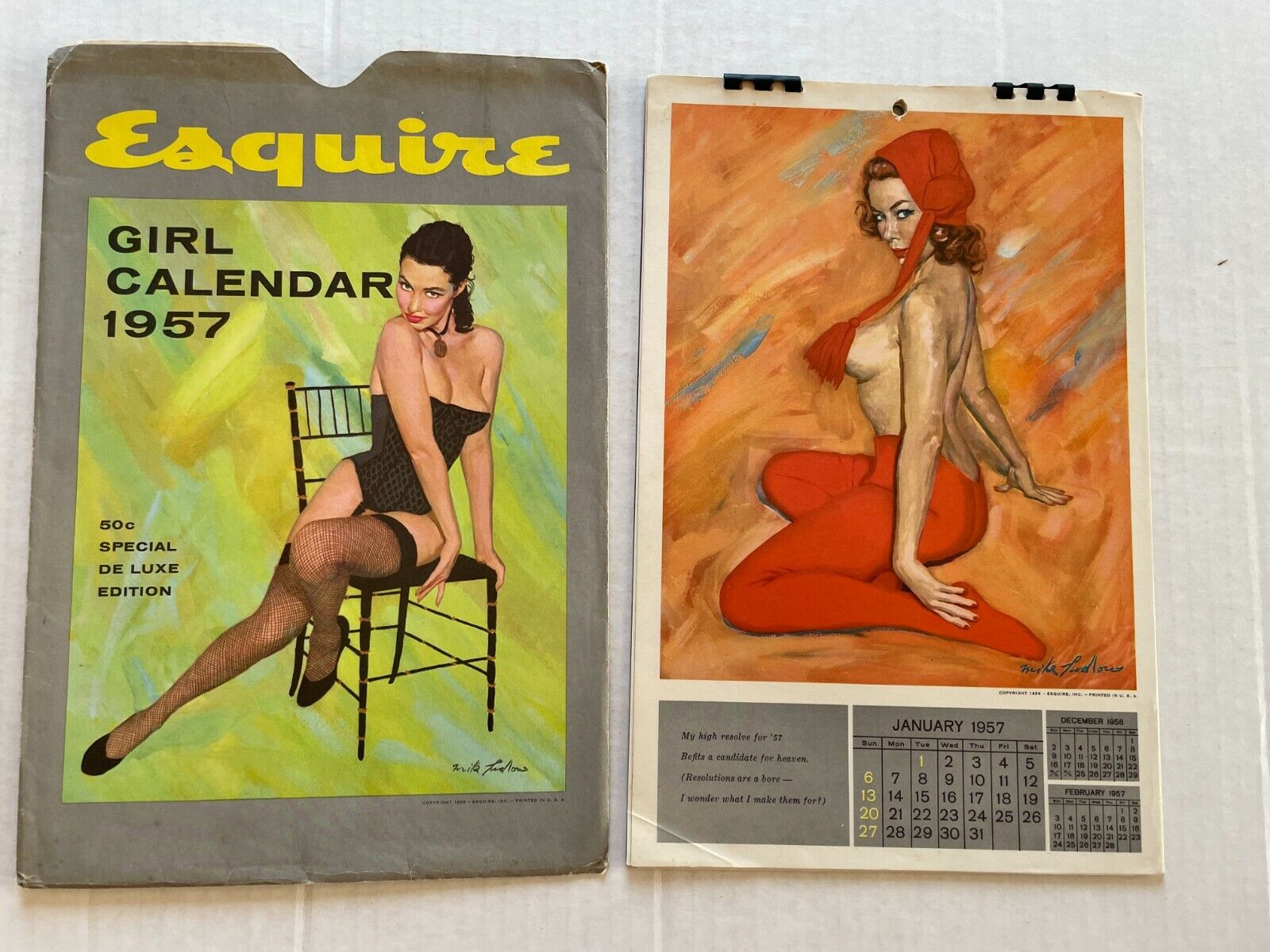 1957 Esquire Girl Full Year 12 Months Pinup Girl Calendar w/ Original Envelope