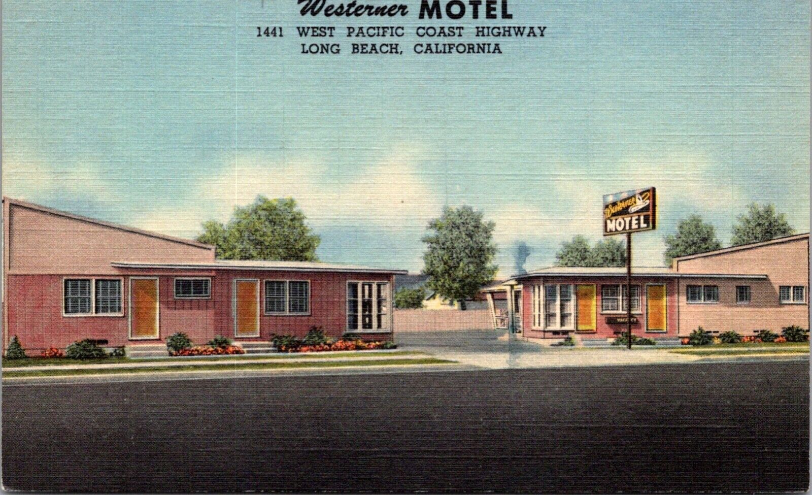 Linen Postcard Westerner Motel Pacific Coast Highway 101 Long Beach, California