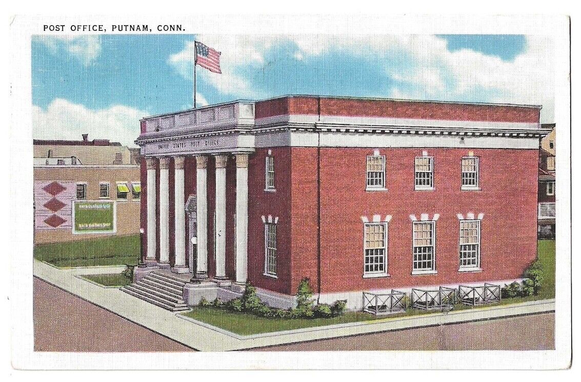 Putnam Connecticut c1930's United States Post Office building, U. S. flag