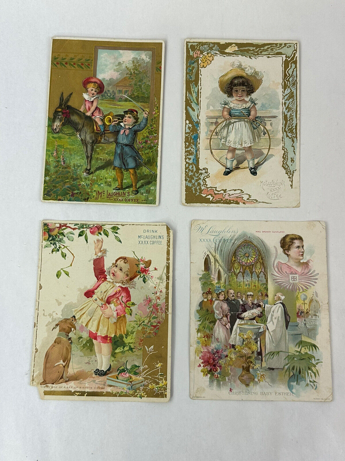 Lot of 4 McLAUGHLINS XXXX COFFEE Victorian Trade Cards 1890s Children Babies