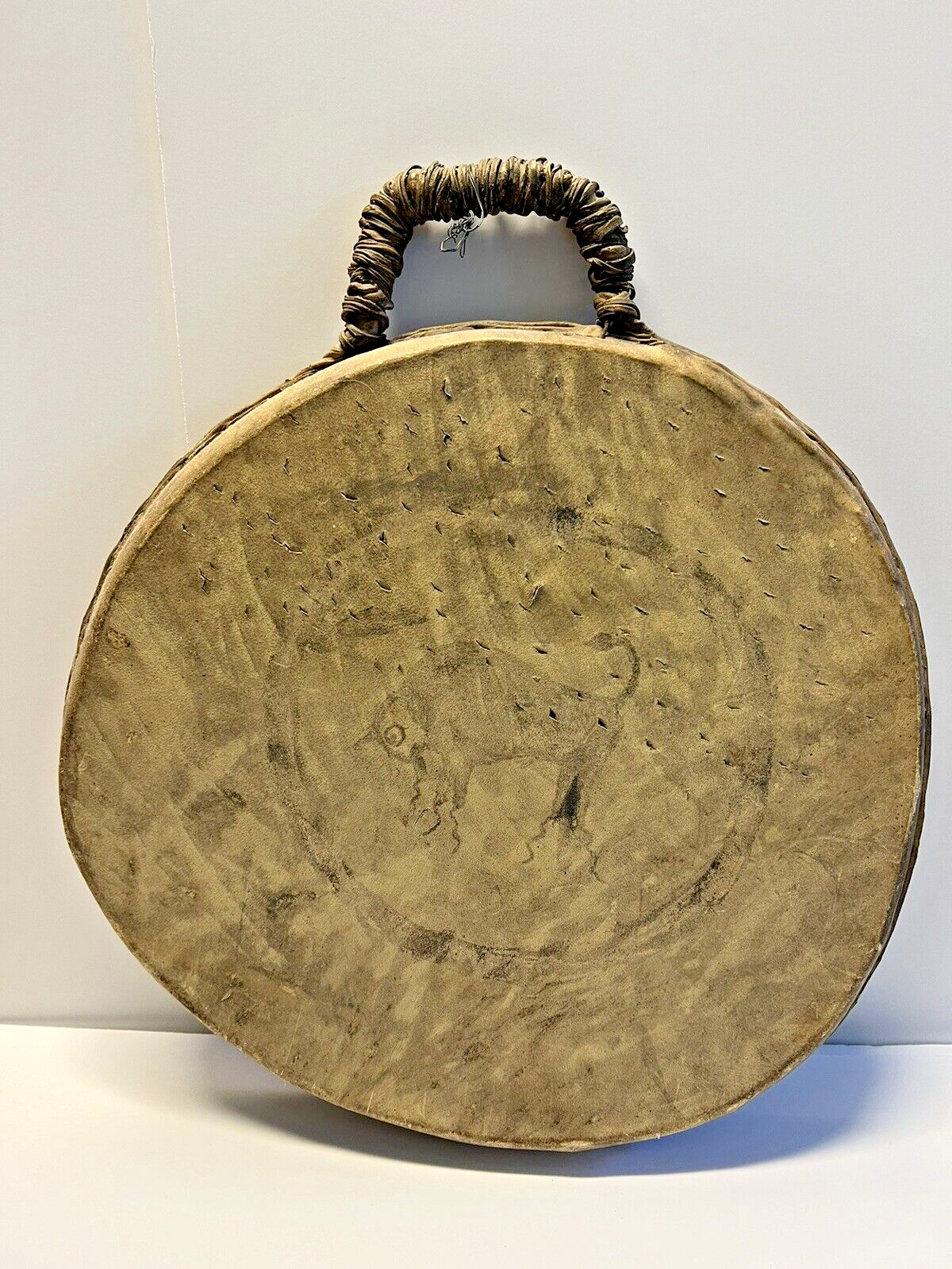 Antique Native American Indian Wood Drum; Animal Hide; Late 1800s;   17\