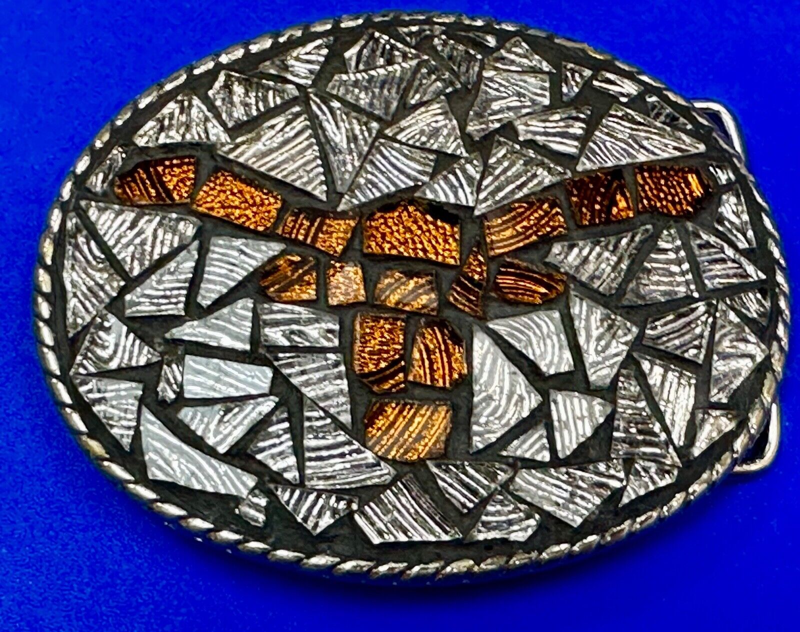 Custom Texas Long Horn Rodeo Cowboys Artisan Glass Mosaic Style Belt Buckle