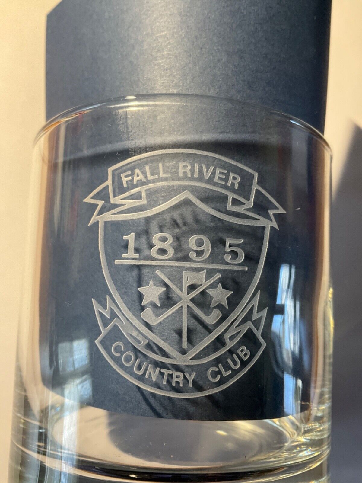 Vintage Fall River Country Club Mass Etched Old Fashioned Whiskey Glass