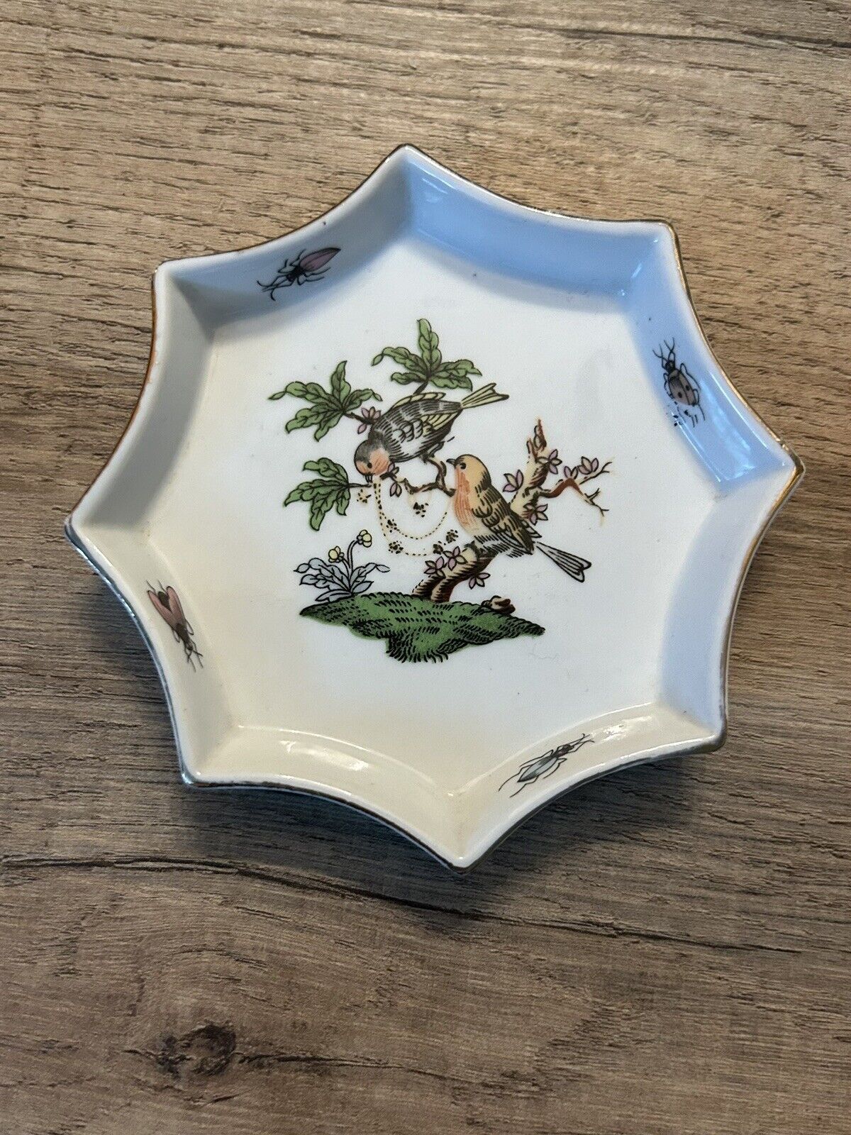 Vintage Octagonal Bird and Insect Trinket Dish