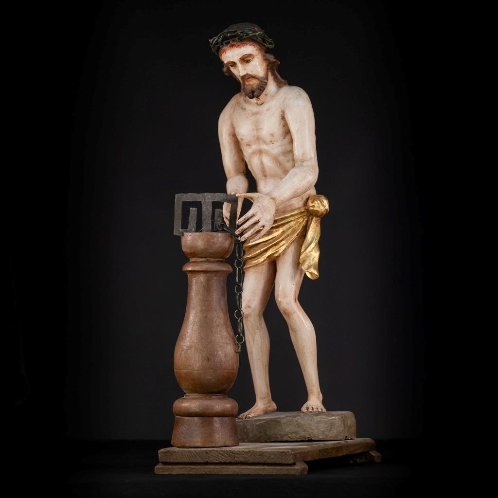 Flagellation of Christ Wooden Sculpture | Antique 1700s Jesus Passion | 30.7\