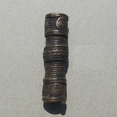 a 47mm lost wax cast old tubular brass bead nigeria #8