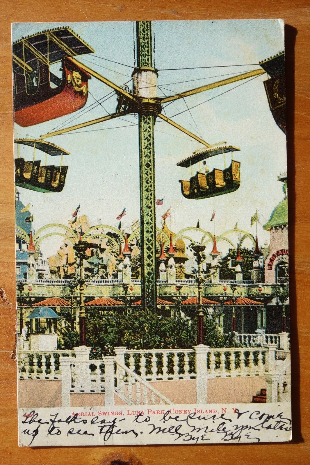 Aerial Swing Luna Park Coney Island, NY NY postcard posted 1908
