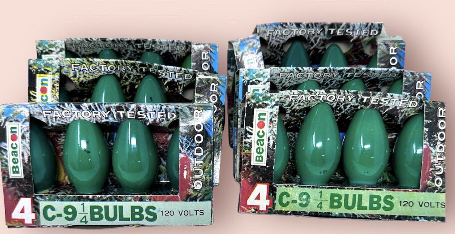 Vintage Beacon Christmas Light Bulbs Green C-9 1/4 Six (6) 4-Packs New Old Stock