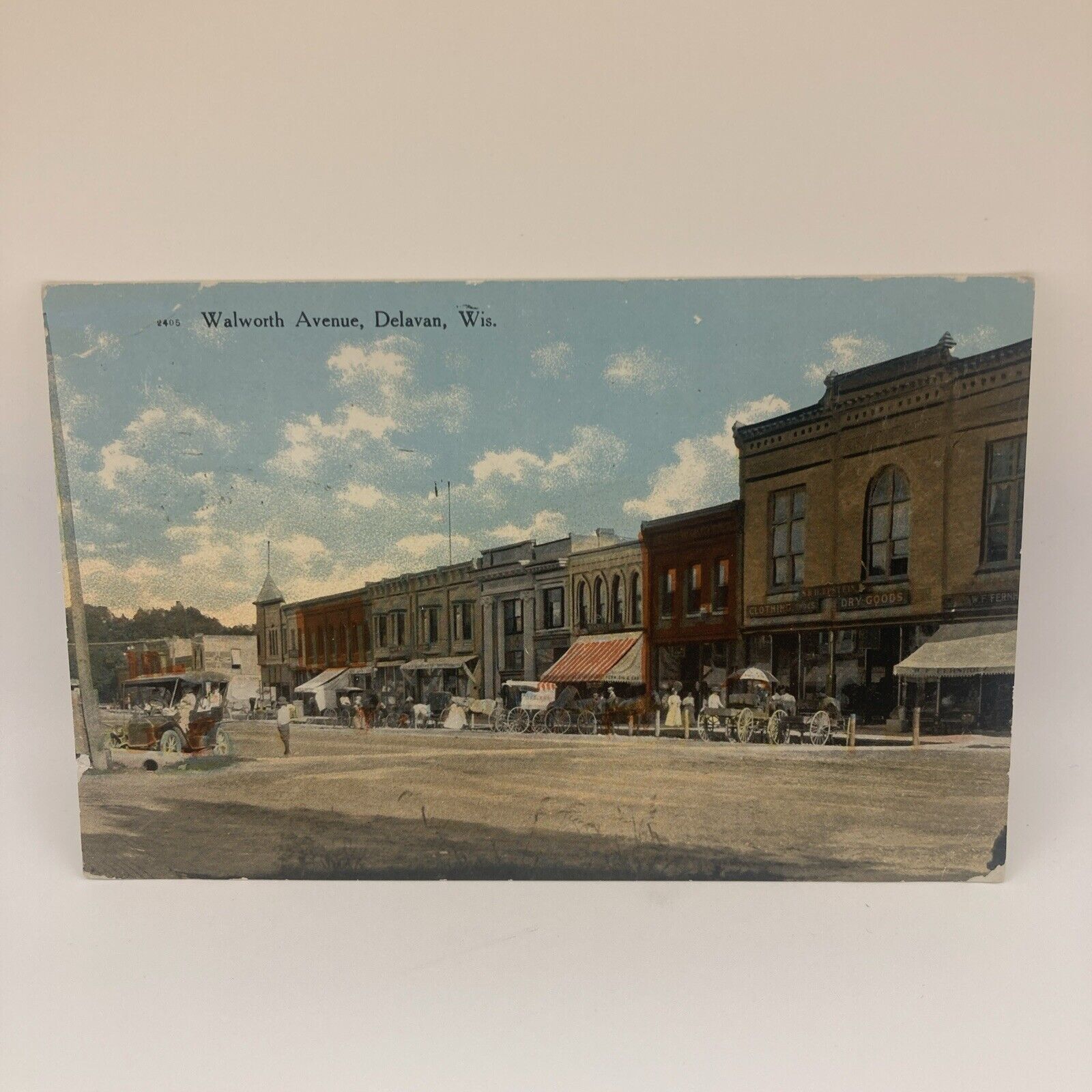 Vintage Postcard Walworth Avenue, Delavan Wisconsin-Store Fronts