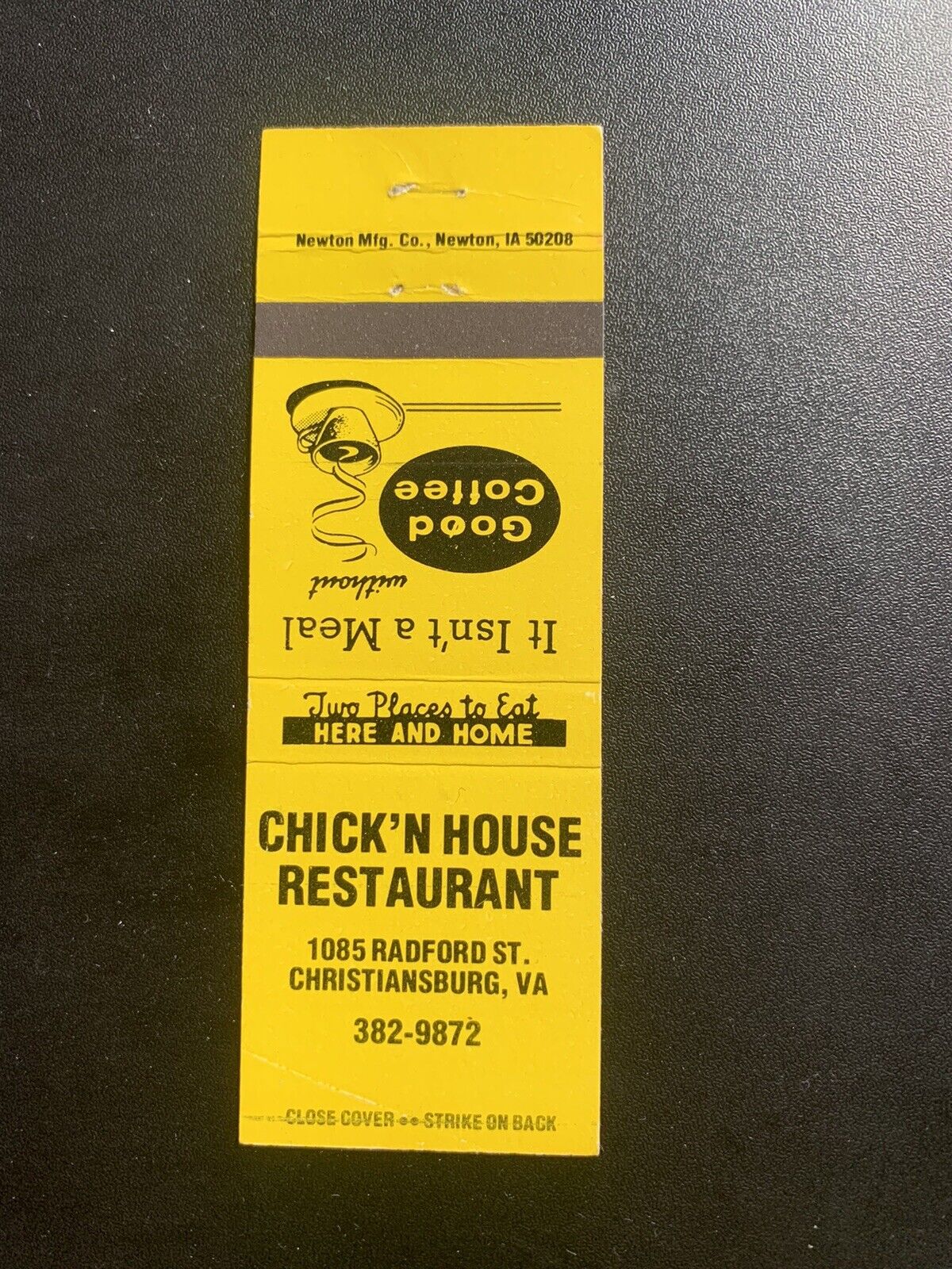 Matchbook Cover - Chick’N House Restaurant” Christianburg Virginia