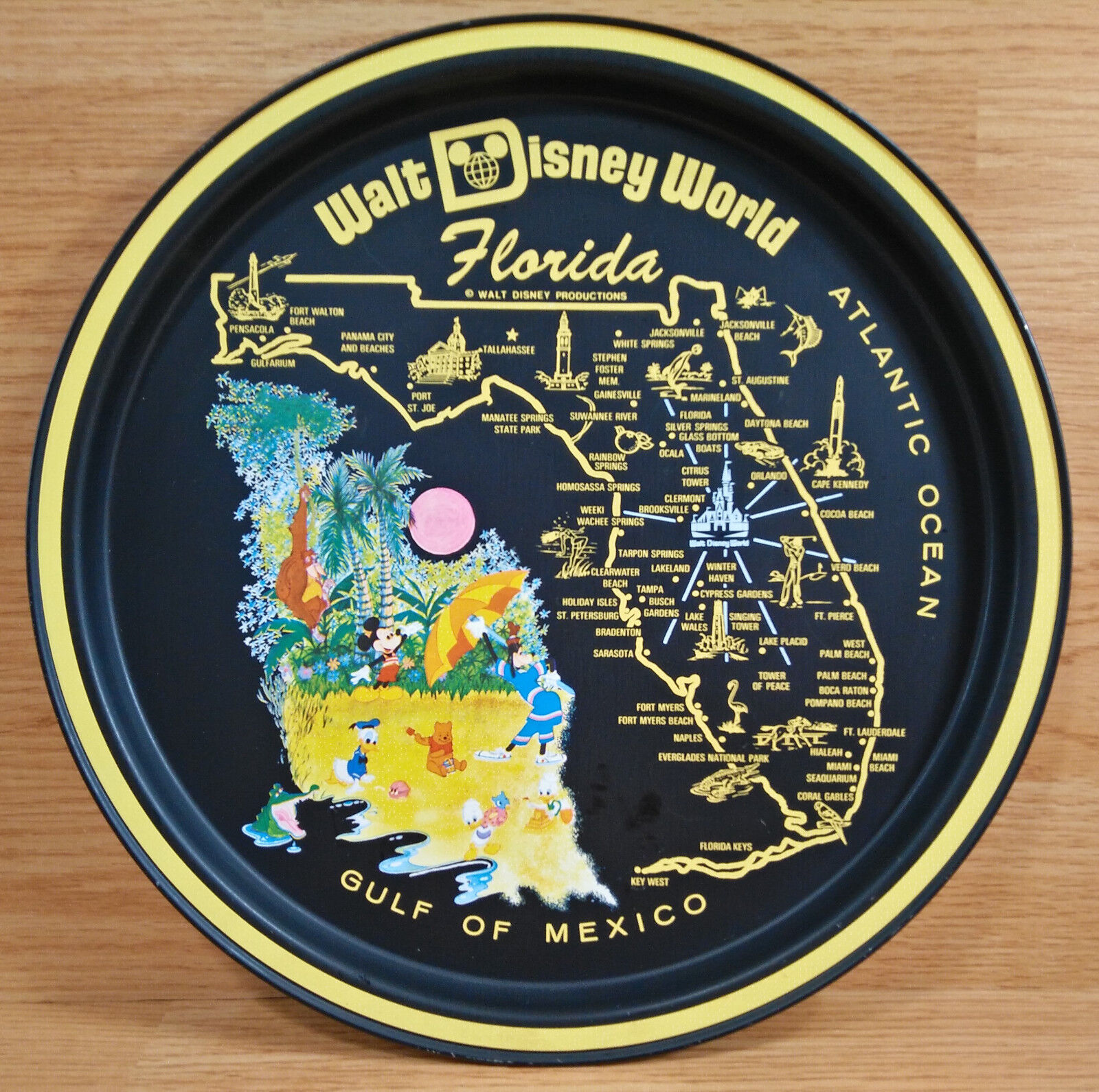 Walt Disney World Florida Serving Tray Map Collector Souvenir Keepsake Plate Vtg