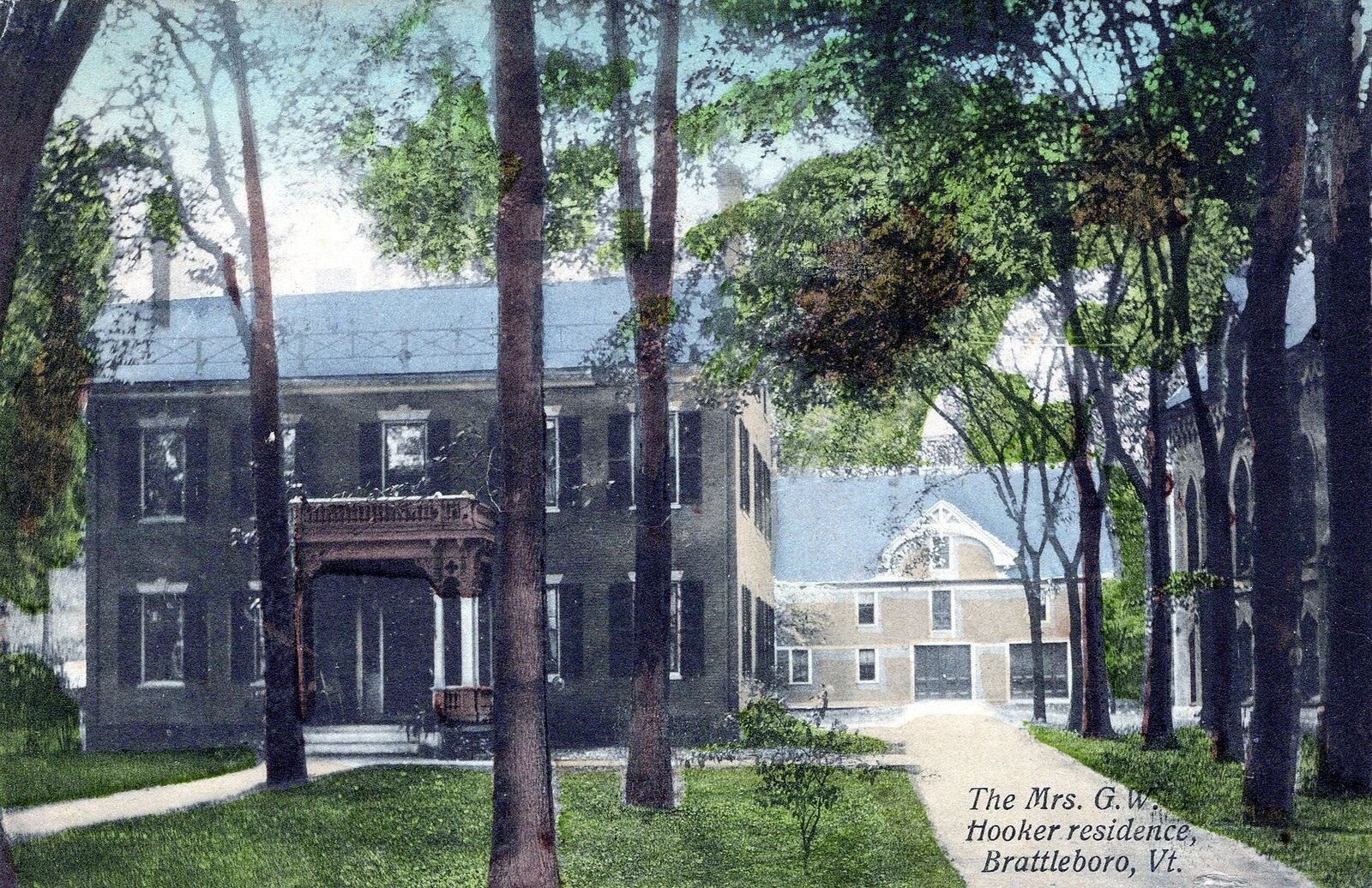 BRATTLEBORO VT - The Mrs. G. W. Hooker Residence Postcard - 1909