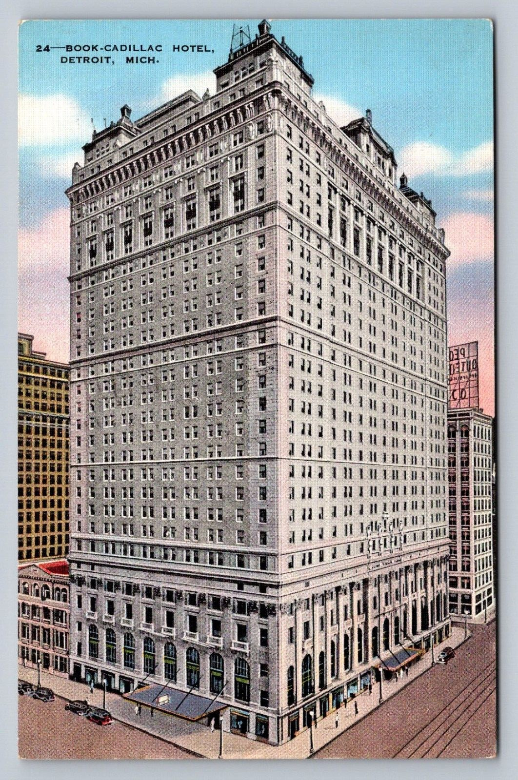 Postcard Michigan Detroit Book-Cadillac Hotel Advertising Linen 1940  D635