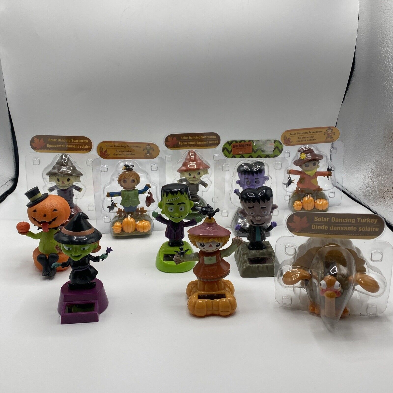 Halloween Solar Dancing Bobbleheads Lot Of 11 Witches, Scarecrows, Monsters