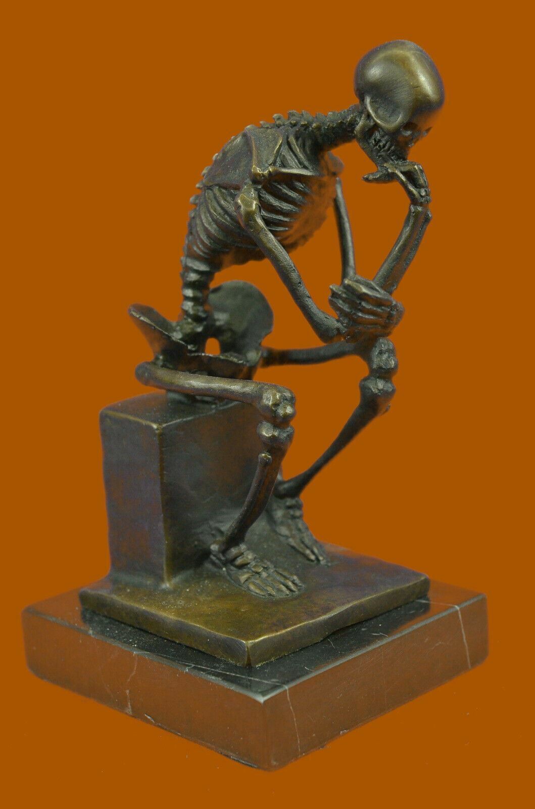 Rodin`s Thinking Man The Thinker Skeleton Skull Bones Statue Sculpture Art Decor