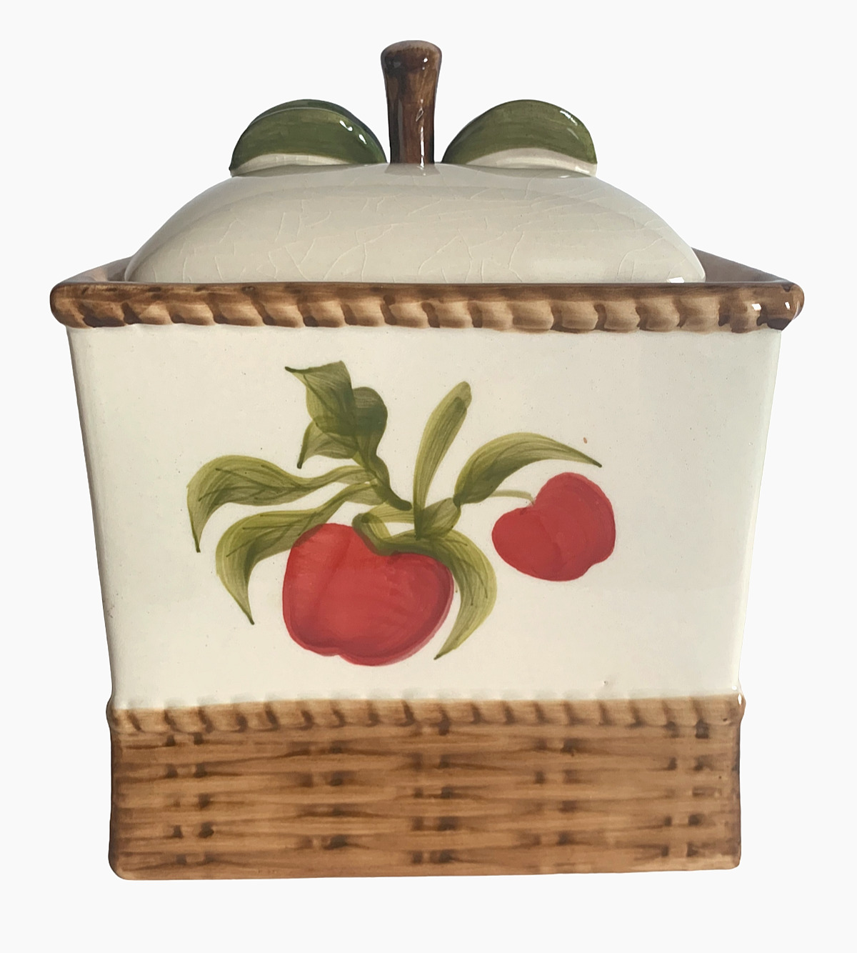 Vintage Apple Ceramic Cookie Jar w/Lid  Alco Industries Inc. Basketweave Apples