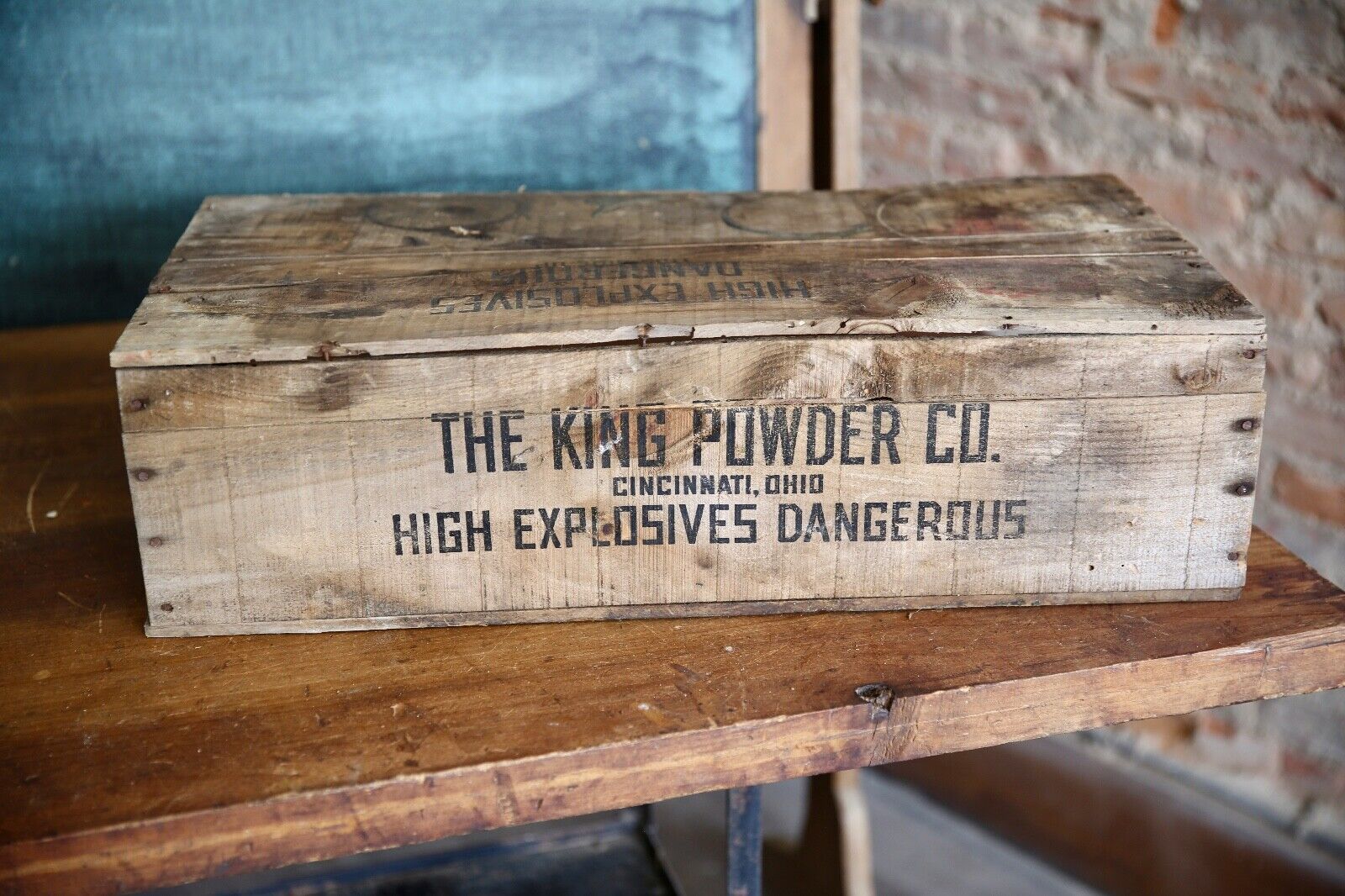 Vintage King Explosives Powder Wooden Dynamite Crate Box wood fireworks etc