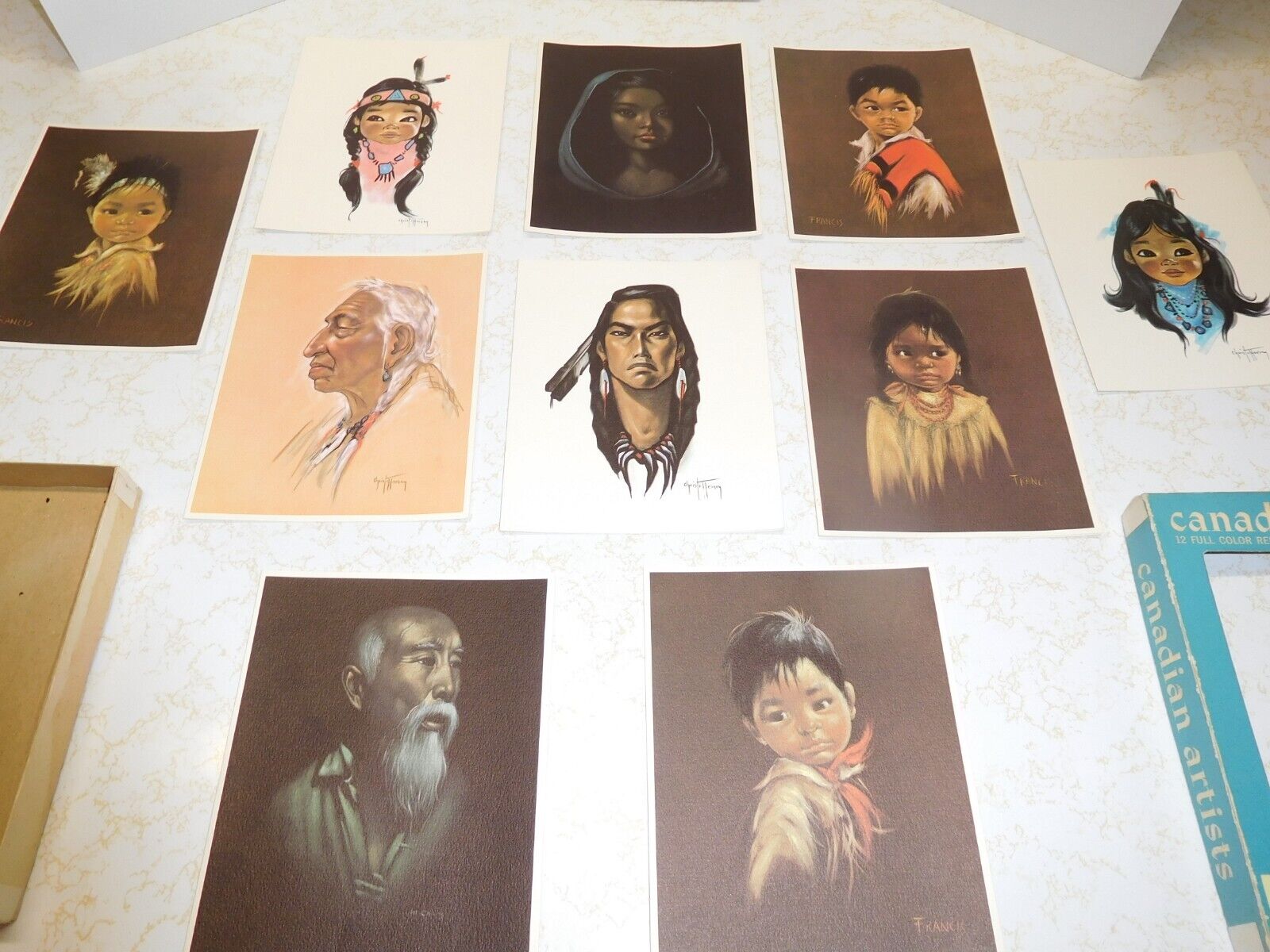 10 Vintage Canadian Artists Indigenous People Paintings as Cards w/ Box & Envel.