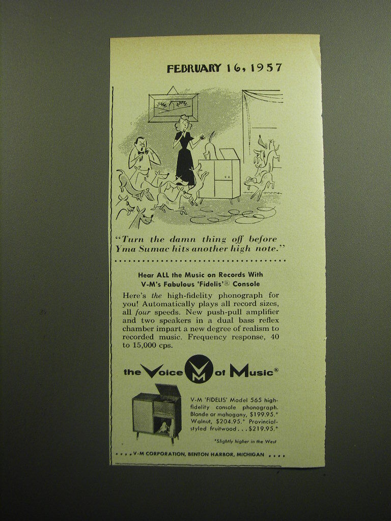 1957 V-M Fidelis Model 565 Phonograph Ad - Turn the damn thing off