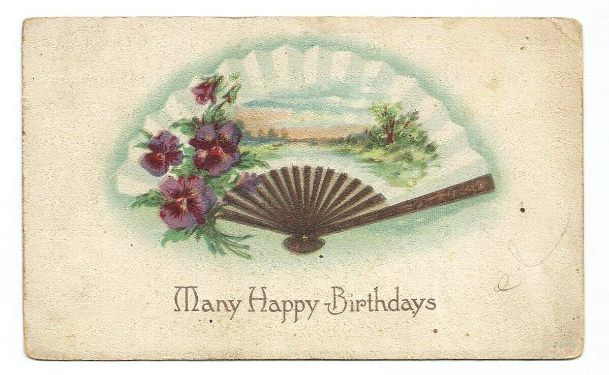 Antique Birthday Greetings Postcard c1910 Floral Scenic WAYNESBURG PA