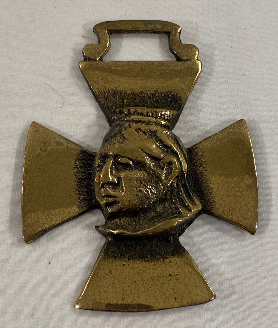 Vintage Queen Victoria Brass Cross Horse Harness Medallion