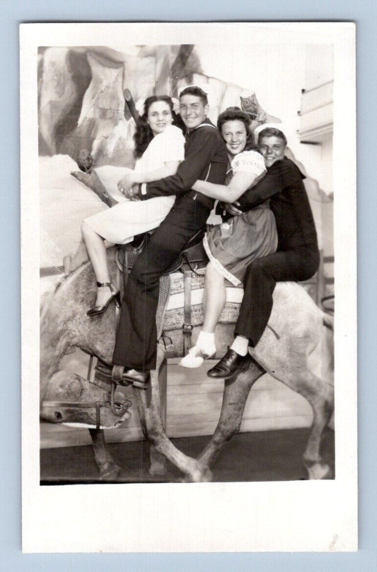 RPPC 1940\'S. GIRLS & SAILORS ON DONKEY. POSTCARD MM27