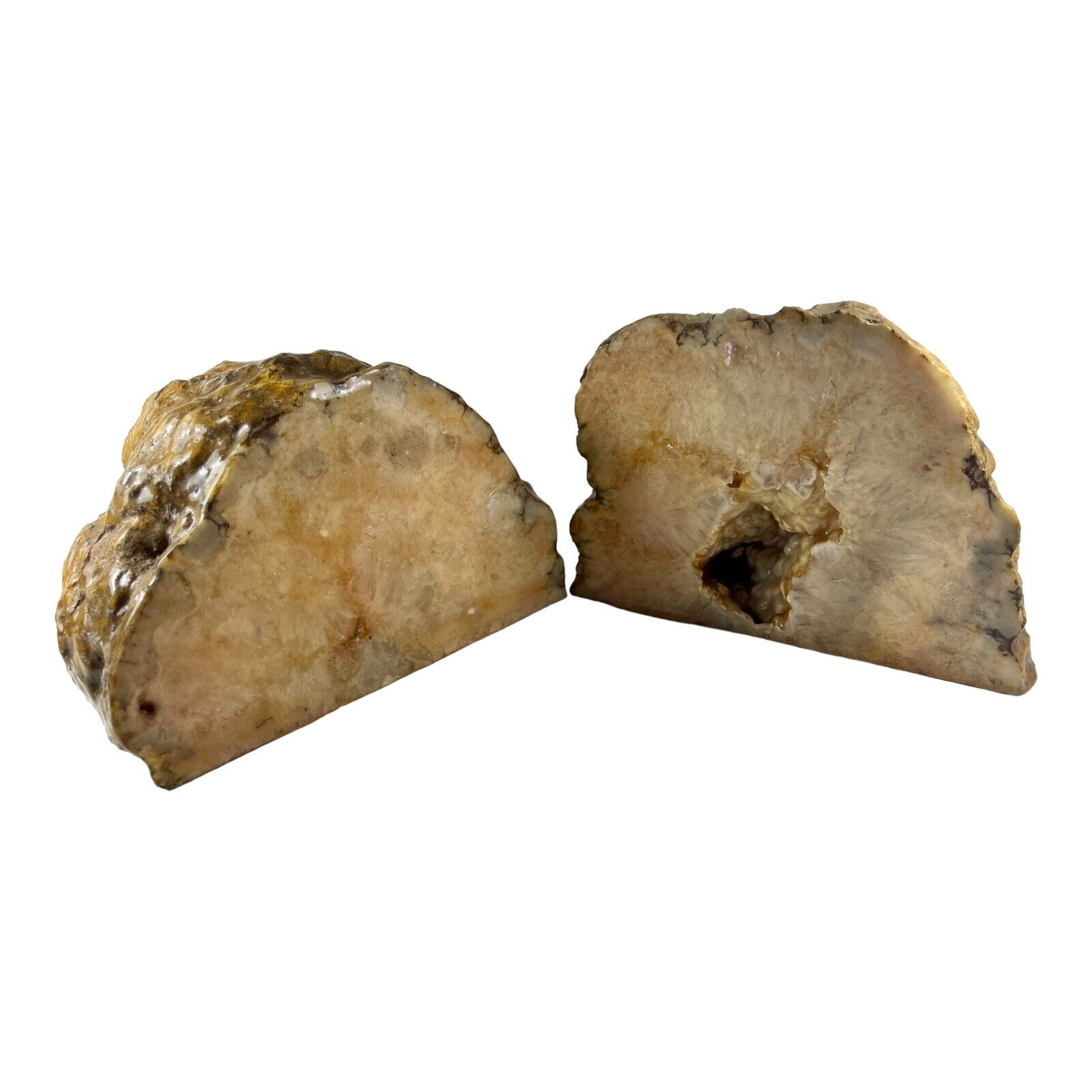 Geode Bookends Sliced Rock Pair Set Brown Office Paperweights Decor