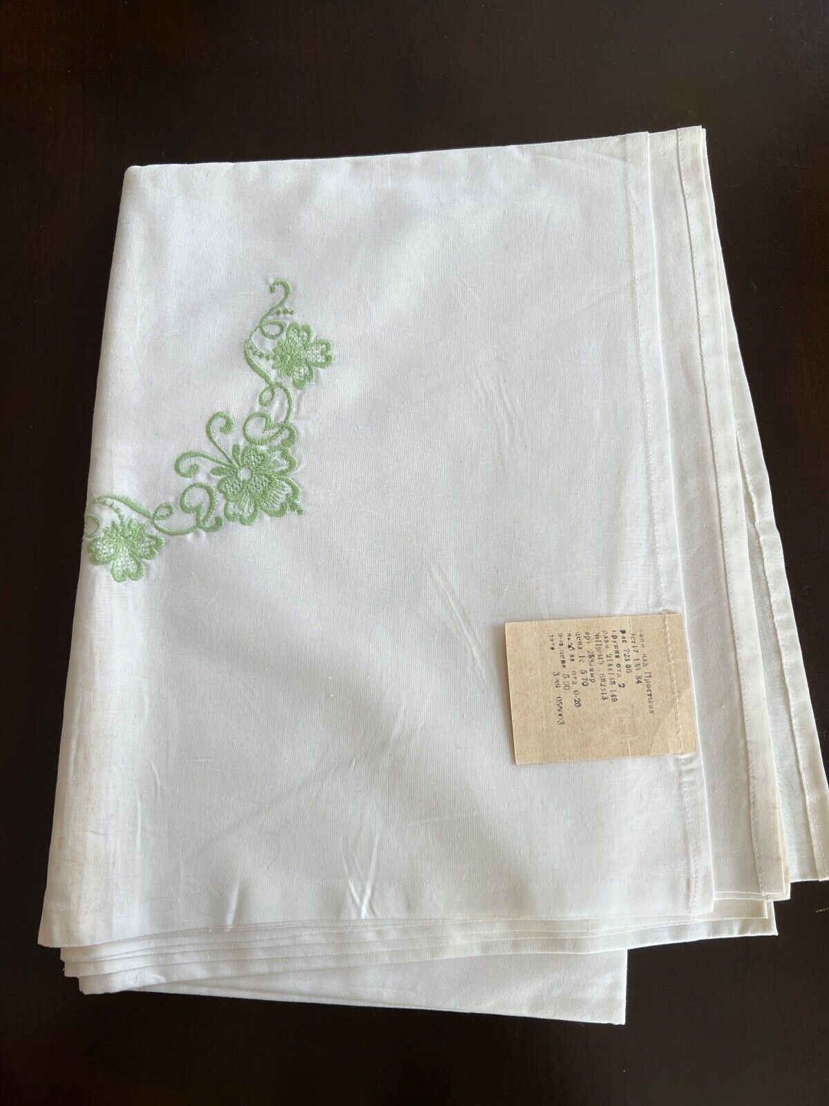 Vintage 100% Cotton Flat Sheet with GreenEmbroidery Made in Moldova NWT