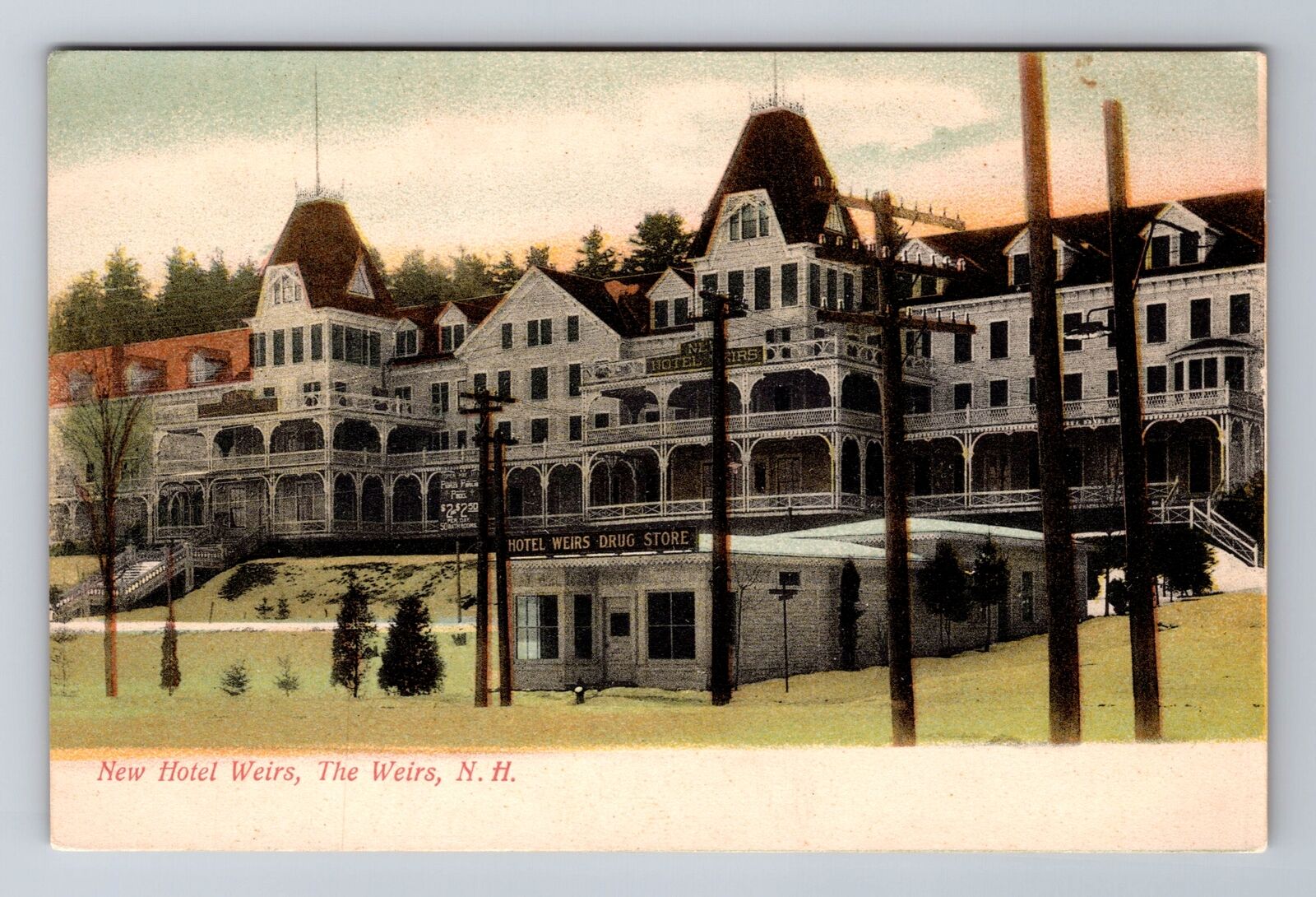 The Weirs NH-New Hampshire, New Hotel Weirs, Advertising, Vintage Postcard