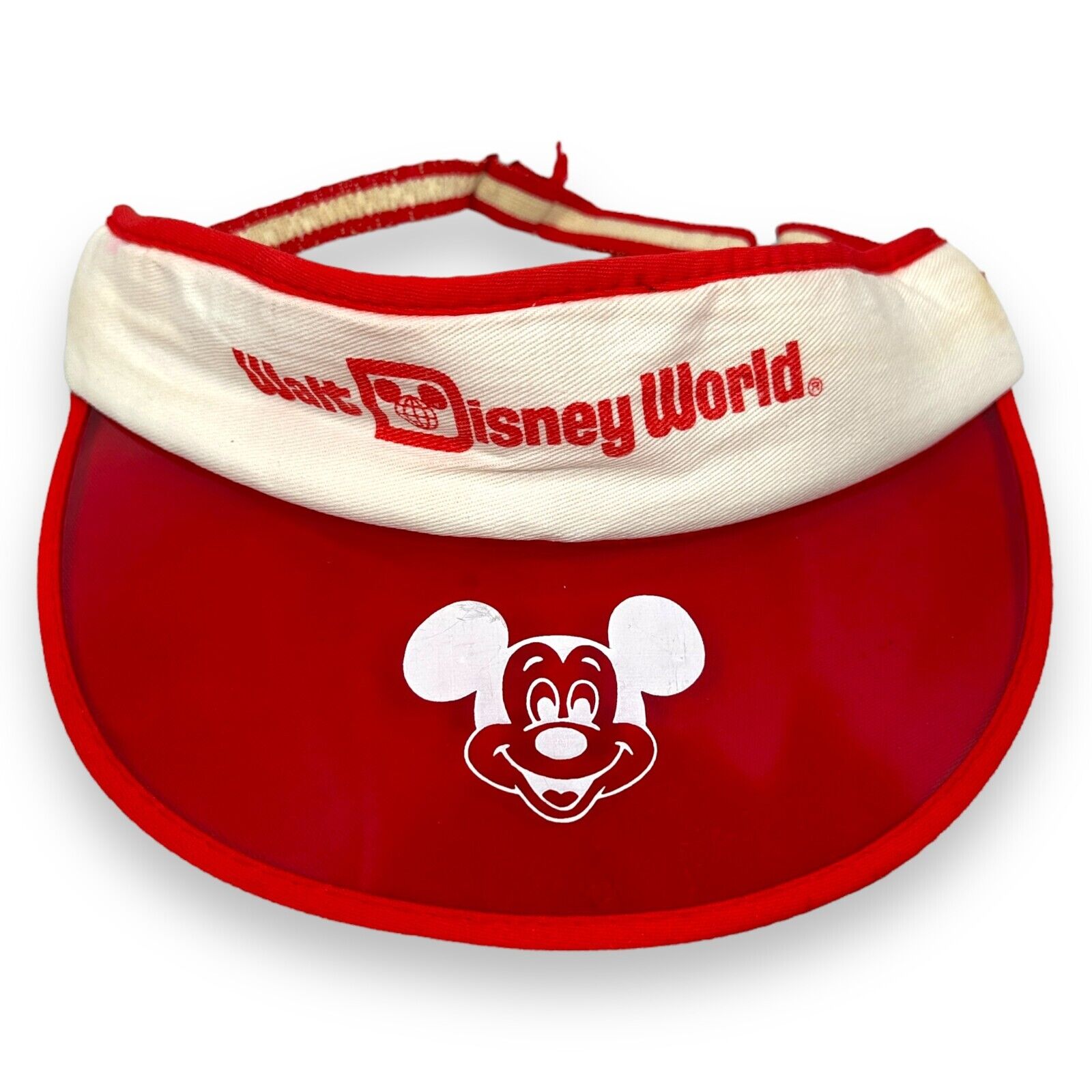Vintage Walt Disney World Visor Cap White Red Plastic Mickey Mouse 70s Rare