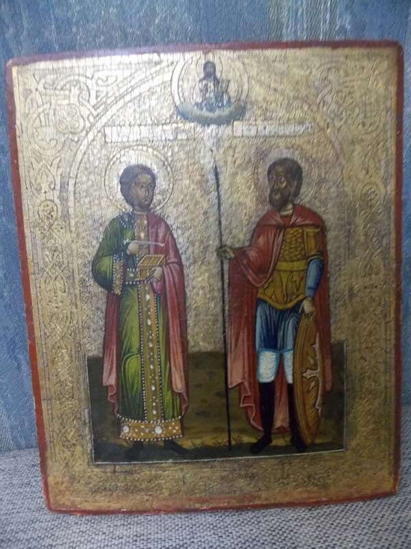 ANTIQUE RUSSIAN Icon St Panteleimon tempera gesso levkas икон Святой Пантелеймон