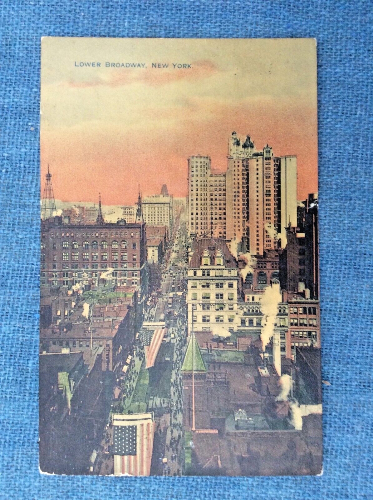 Vintage 1910 Postcard Depicting New York City\'s Lower Broadway; Urbanism