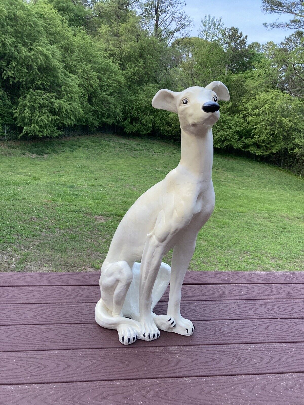 Vintage Greyhound Dog Statue Italian Glazed Life Size Sculpture Whippet