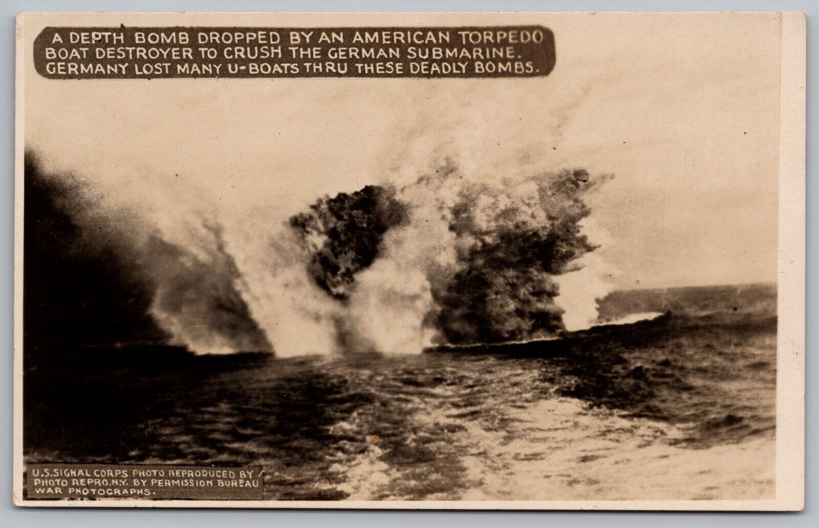 RPPC Postcard Destroyer Depth Bomb Explosion on German U-Boat Sub-Marine *C5526