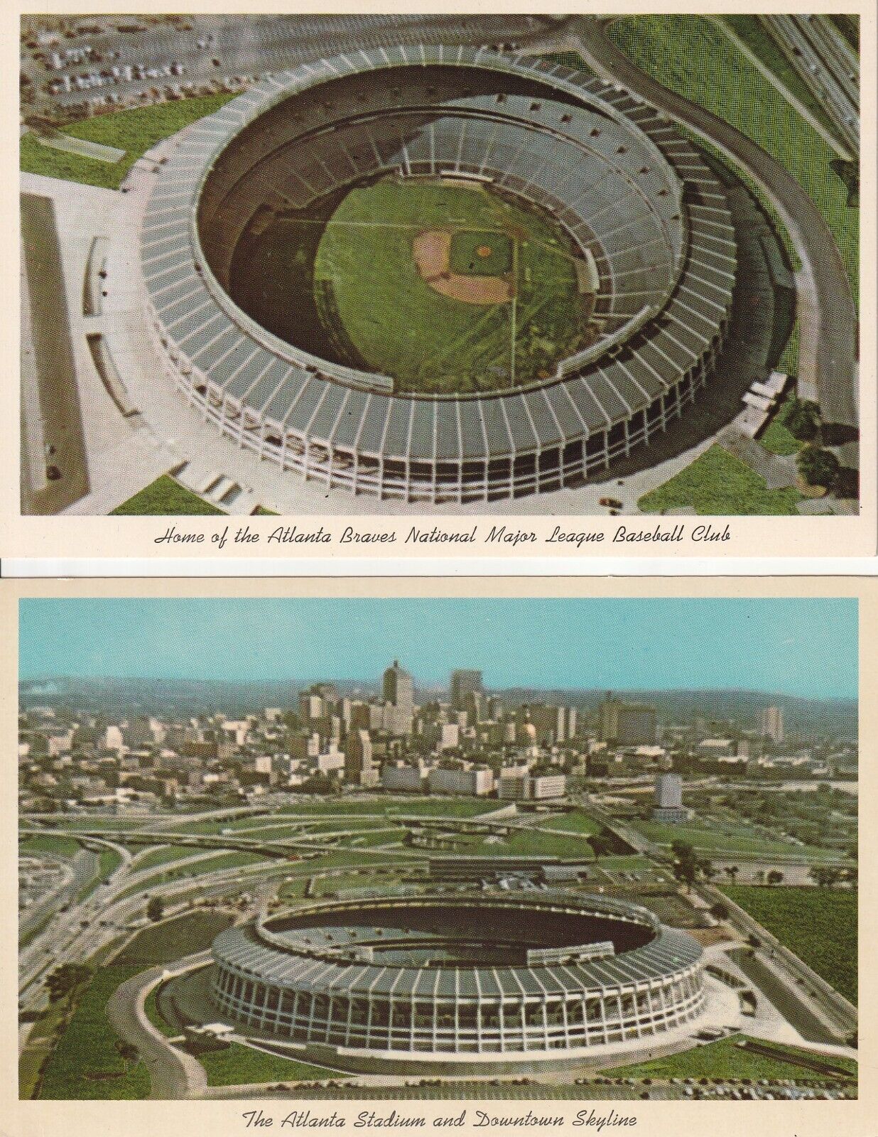 (2) Older Atlanta Braves & Falcons Atlanta-Fulton County Stadium Postcards